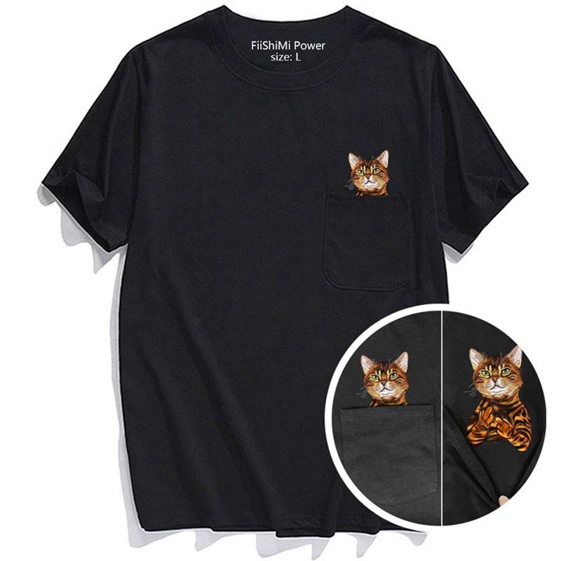 Lisslune | Pockets Middle Finger Cat T-Shirt