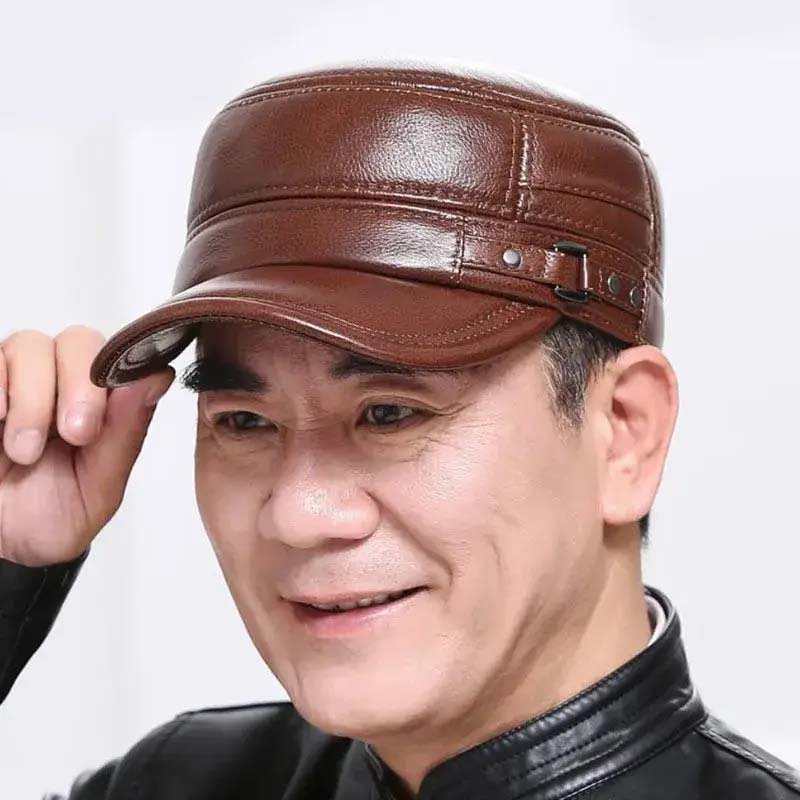 Lisslune | New winter hat for men with lambskin ear protection flat visor