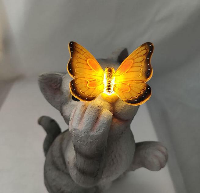 Lisslune | SolarPurr Garden Light | LED Cat Figure with Butterfly | Solar Powered | Weatherproof | Outdoor Decoration
