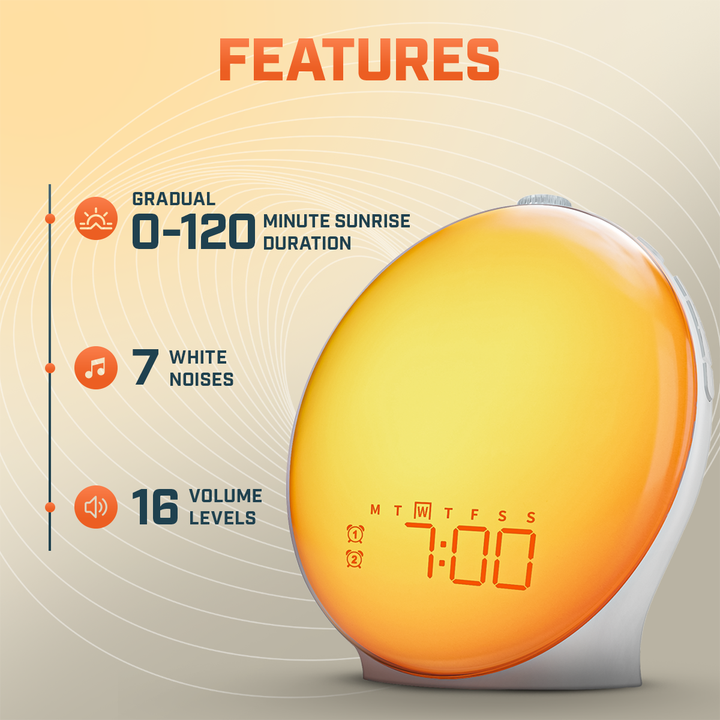 Lisslune | Wake-Up Sun Lamp Alarm Clock | Gradual Sunrise Glow & Customizable Sounds for Gentle Mornings