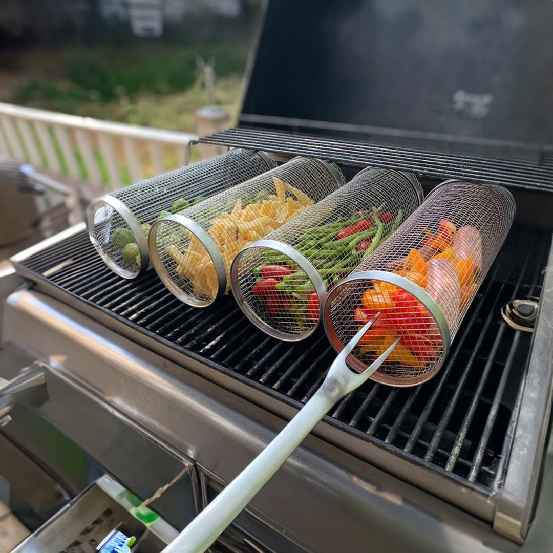 Lisslune | Rolling Stainless Steel Grill Basket BBQ