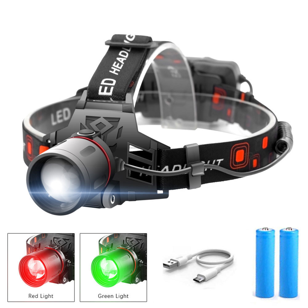 Lisslune | Rechargeable LED Headlamp with White, Red, and Green Light – Powerful Headlamp with USB and Battery