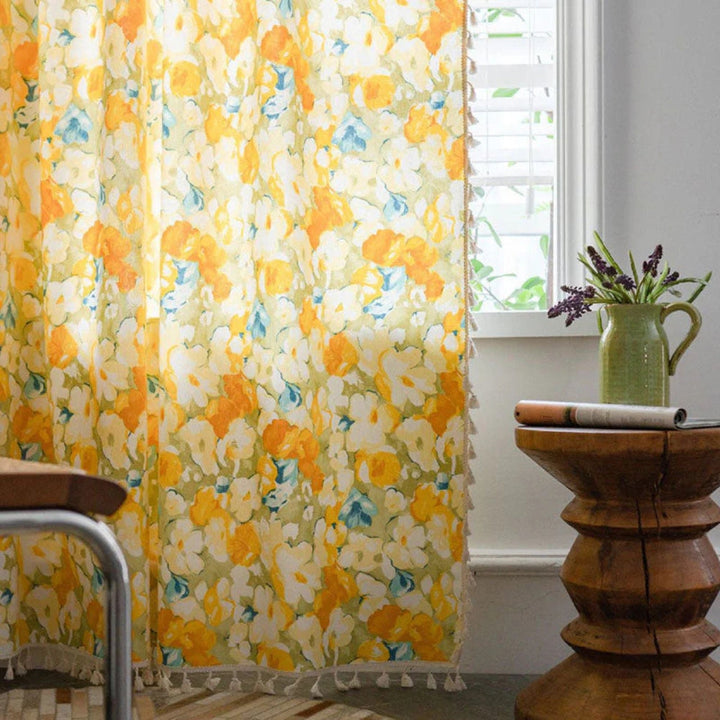 Lisslune | Sunshine Blooms Floral Tasseled Curtain