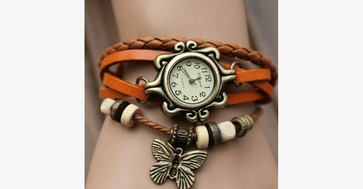 Lisslune | Butterfly Wrap Watches - Multicolored Genuine Leather Snap Back Watch
