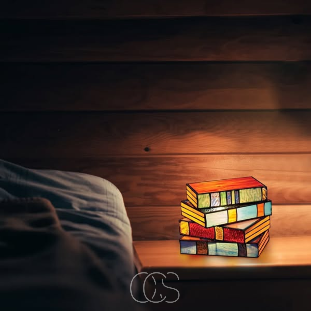Lisslune | Wireless Mosaic Book Lamp – Tiffany Style Decorative Table Light for Reading & Ambience