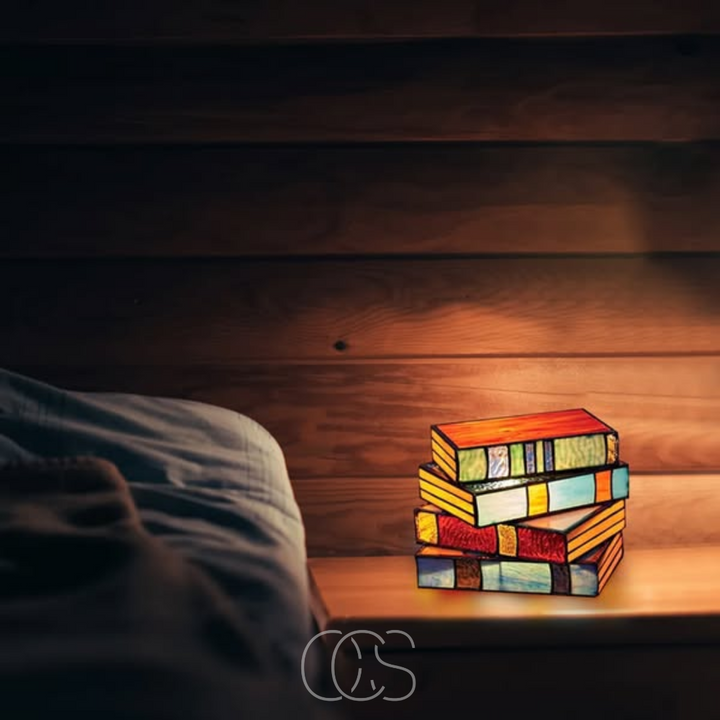 Lisslune | Wireless Mosaic Book Lamp – Tiffany Style Decorative Table Light for Reading & Ambience