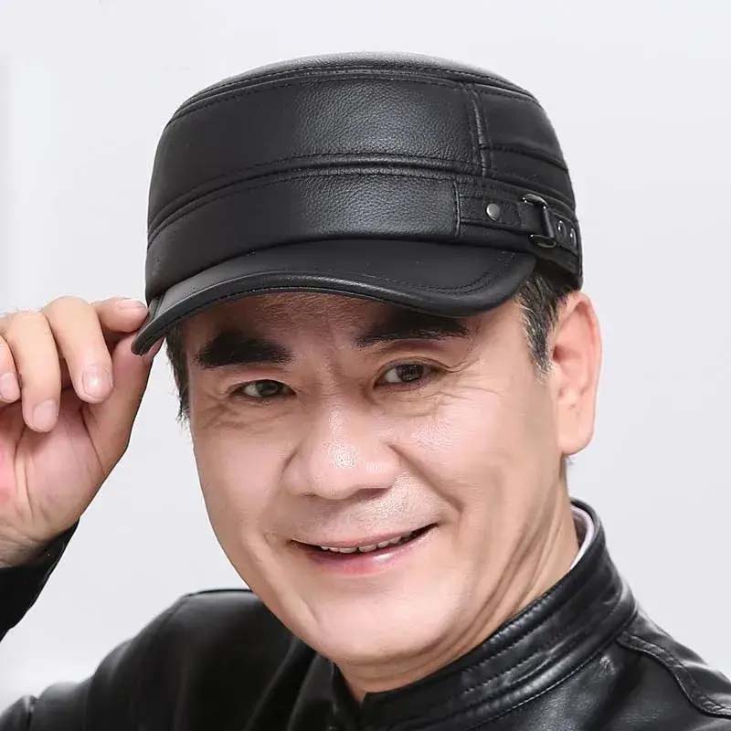 Lisslune | New winter hat for men with lambskin ear protection flat visor