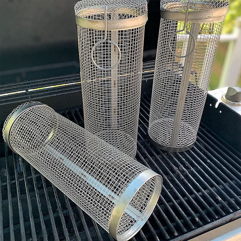 Lisslune | Stainless Steel BBQ Grill Basket Cylinder for Vegetables and Meat