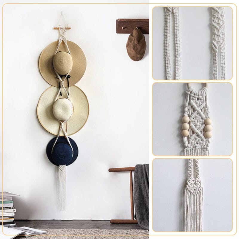Lisslune | Handmade Linen Decorative Boho Hat Rack For Wall Hanging