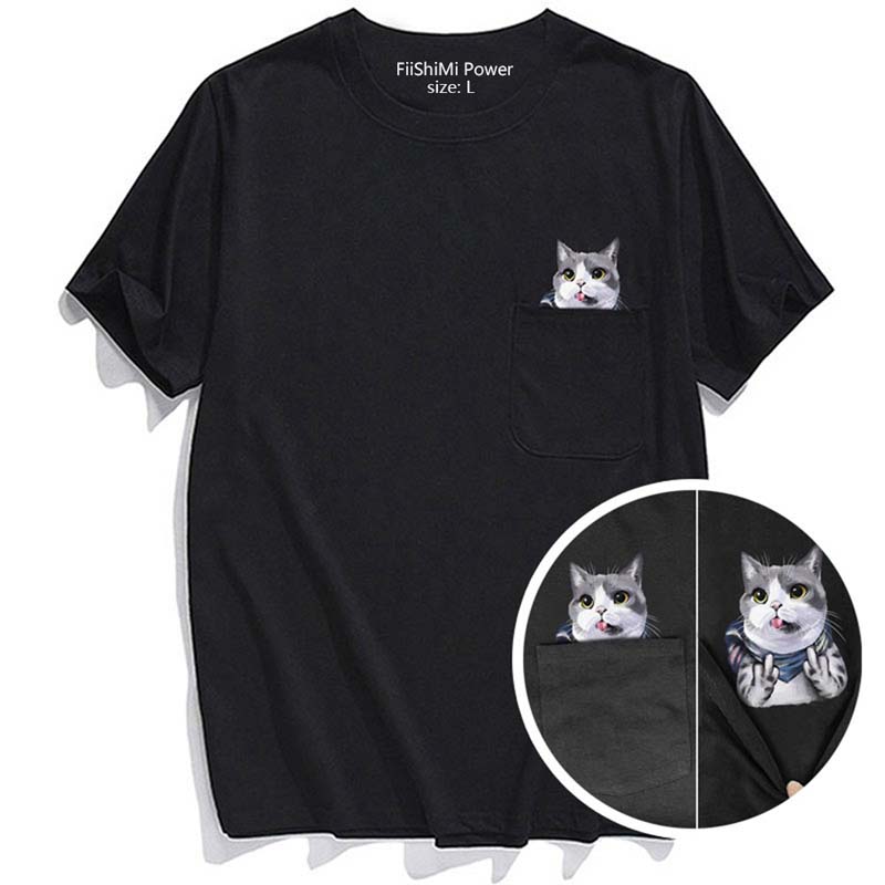 Lisslune | Pockets Middle Finger Cat T-Shirt