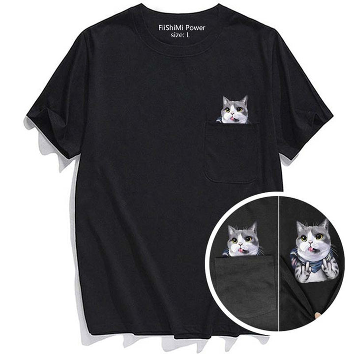 Lisslune | Pockets Middle Finger Cat T-Shirt