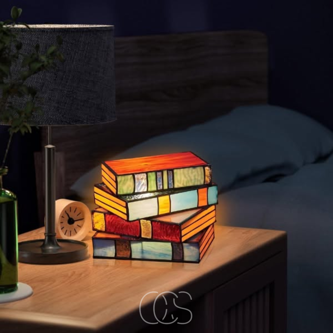 Lisslune | Wireless Mosaic Book Lamp – Tiffany Style Decorative Table Light for Reading & Ambience