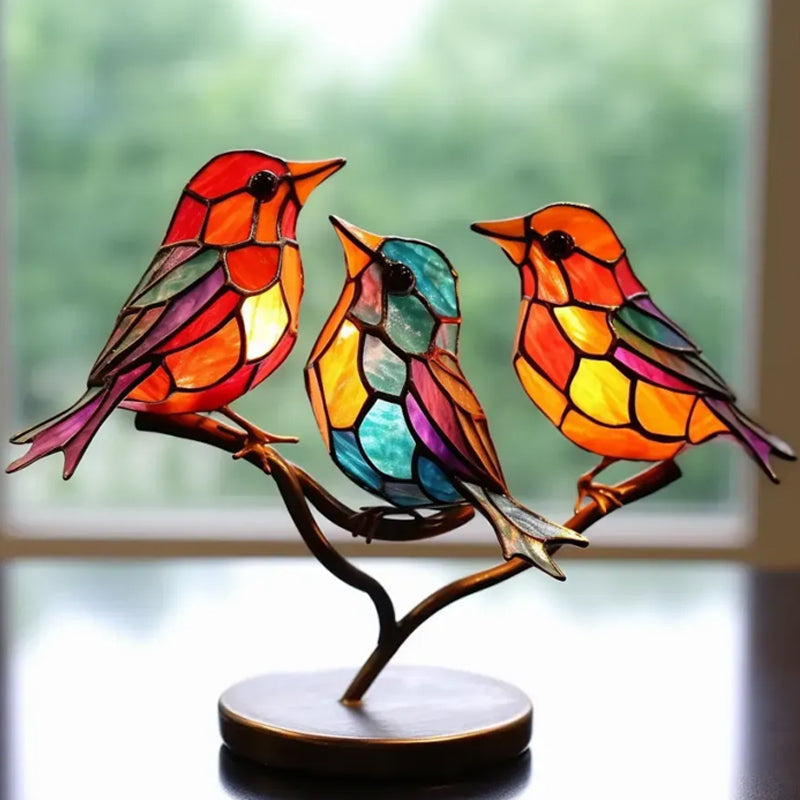 Lisslune | Birds on Branches Stained Glass Ornaments
