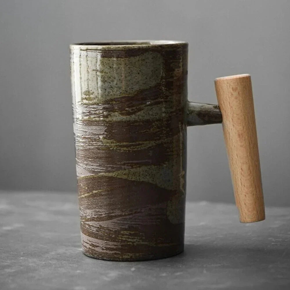 Lisslune | Nordic Design Mug – Minimalist Ceramic Mug with Wooden Handle
