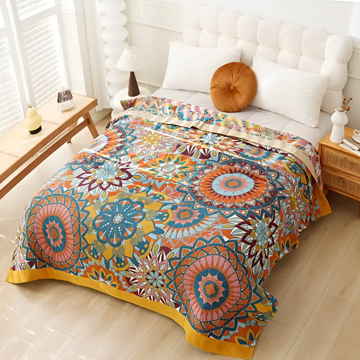 Lisslune | Moroccan Floral Jacquard Cotton Blanket