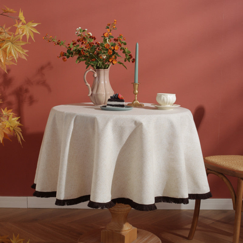 Lisslune | Minimalist Linen Tassel Tablecloth Natural Style