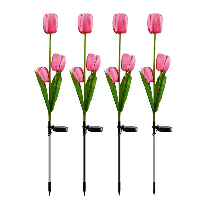 Lisslune | Solar Tulip Lawn Light Outdoor Garden LED Tulip Flower Light Ground Stake Landscape Light