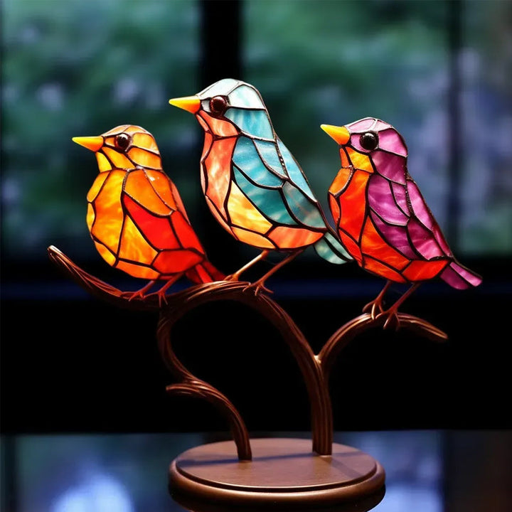 Lisslune | Birds on Branches Stained Glass Ornaments