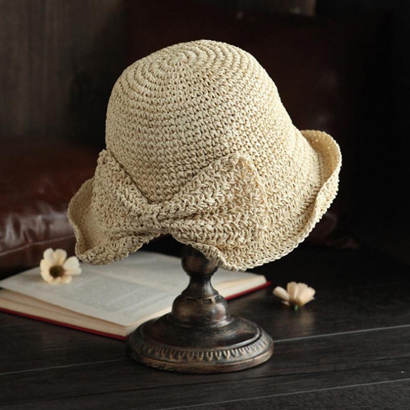 Lisslune | Retro Folding Straw Hat with Bow