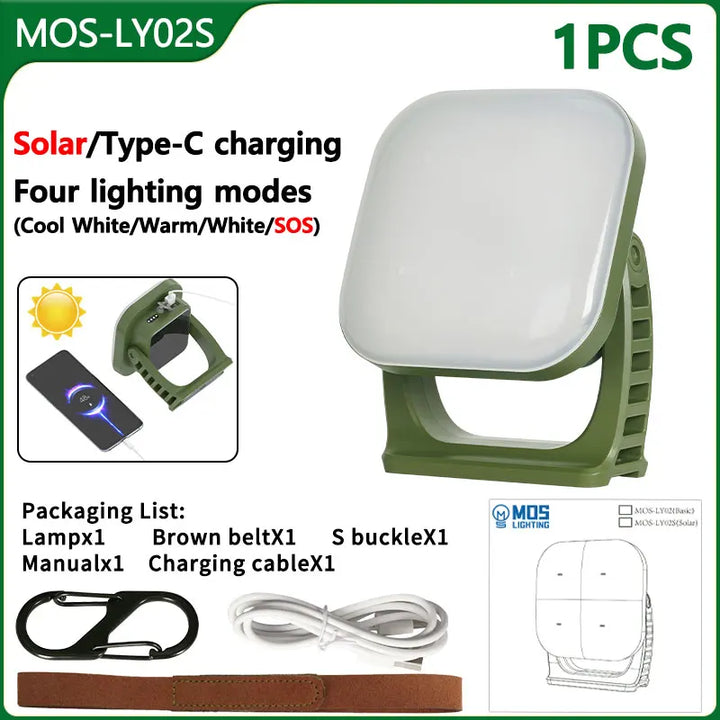 Lisslune | 80W LED Solar-Rechargeable Camping Lamp with Magnet and Zoom Function