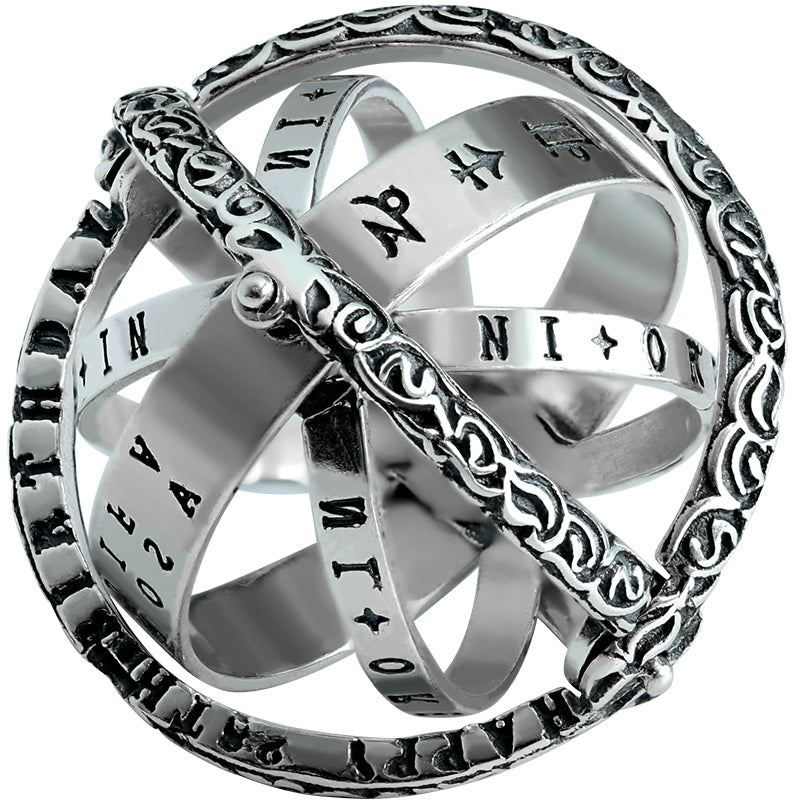 Lisslune | Cool Retro Foldable Silver Ring with Universe Sphere, Made of 925 Silver, Creative Gift for Men and Women