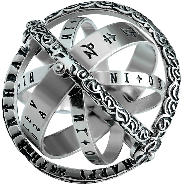Lisslune | Cool Retro Foldable Silver Ring with Universe Sphere, Made of 925 Silver, Creative Gift for Men and Women
