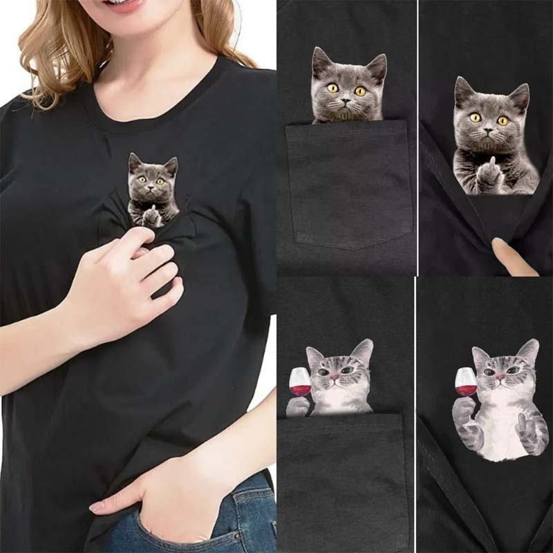 Lisslune | Pockets Middle Finger Cat T-Shirt
