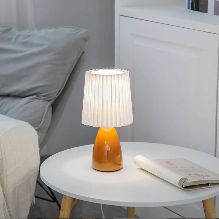 Lisslune | Scandinavian Retro Table Lamp with Pleated Shade and Glass Base