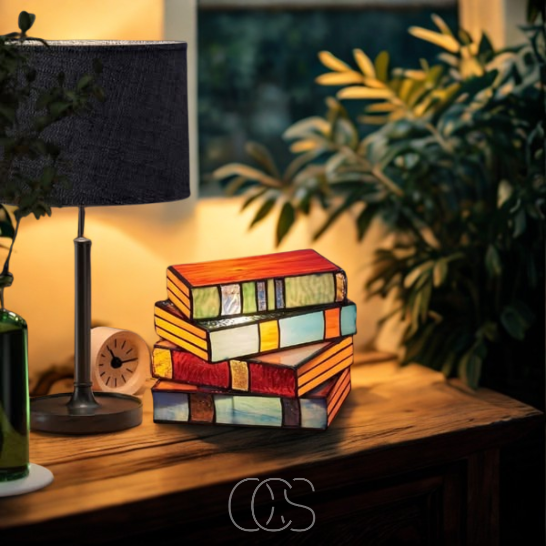 Lisslune | Wireless Mosaic Book Lamp – Tiffany Style Decorative Table Light for Reading & Ambience
