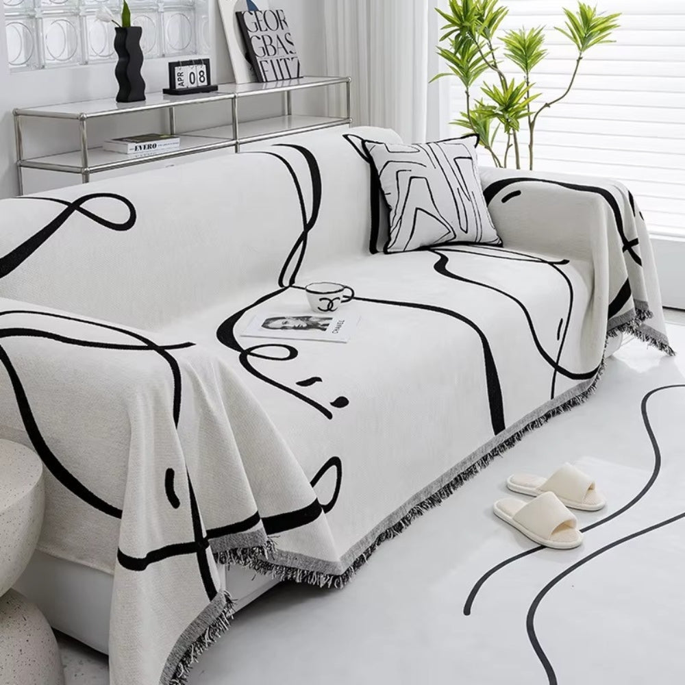 Lisslune | Abstract Line Reversible Chenille Sofa Cover