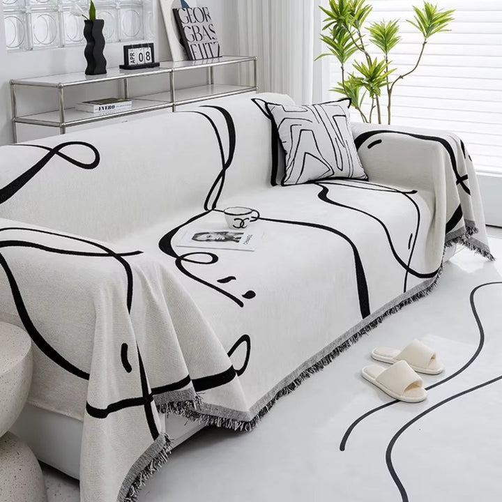 Lisslune | Abstract Line Reversible Chenille Sofa Cover