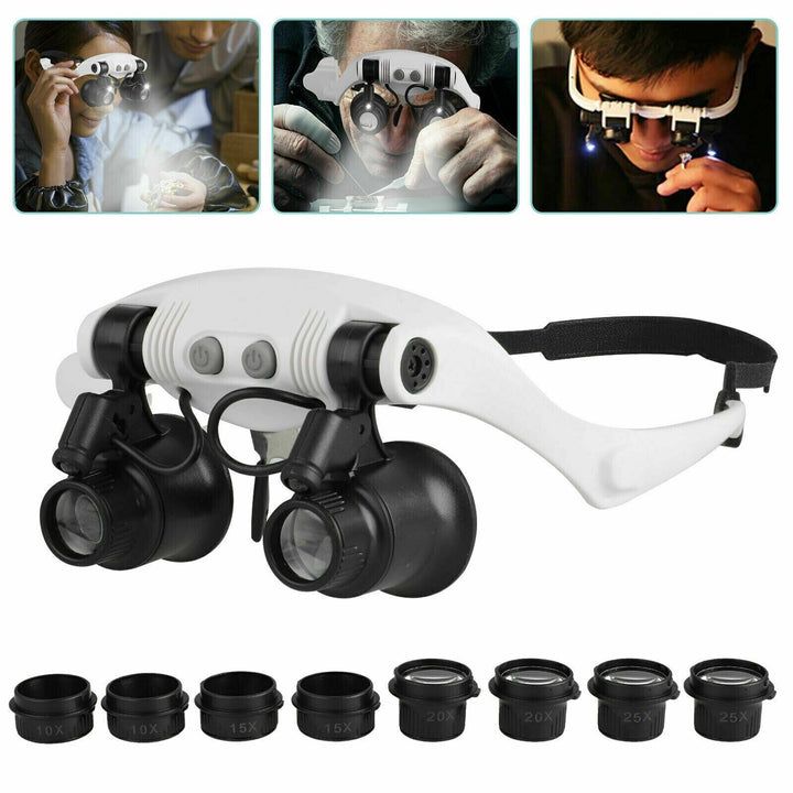 Lisslune | Headband Head Enlarger 8 Lenses LED Light Jeweler Glasses
