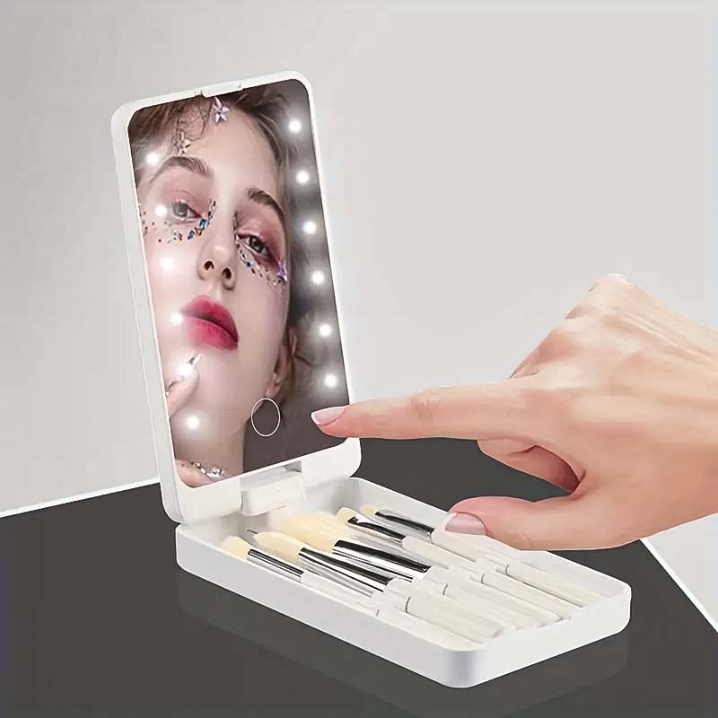Lisslune | Travel makeup brush set with LED light mirror