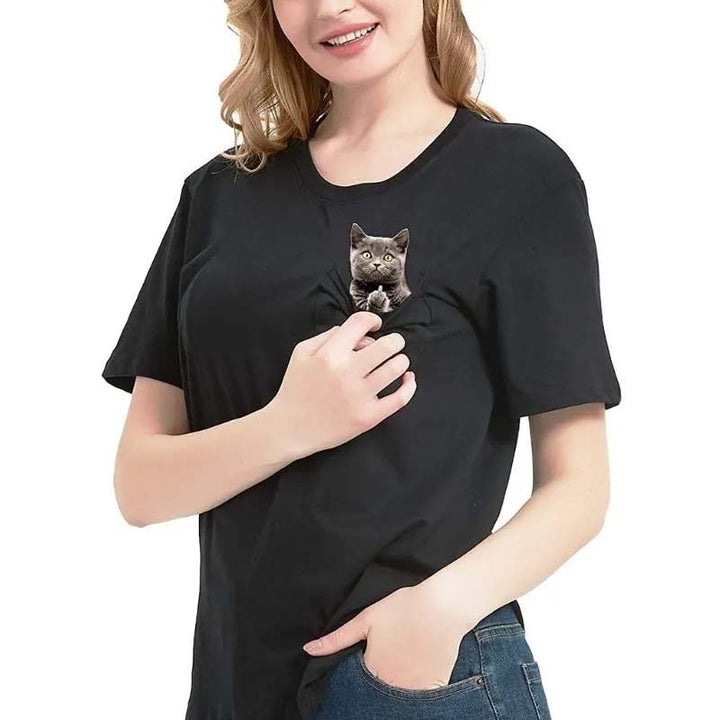 Lisslune | Pockets Middle Finger Cat T-Shirt