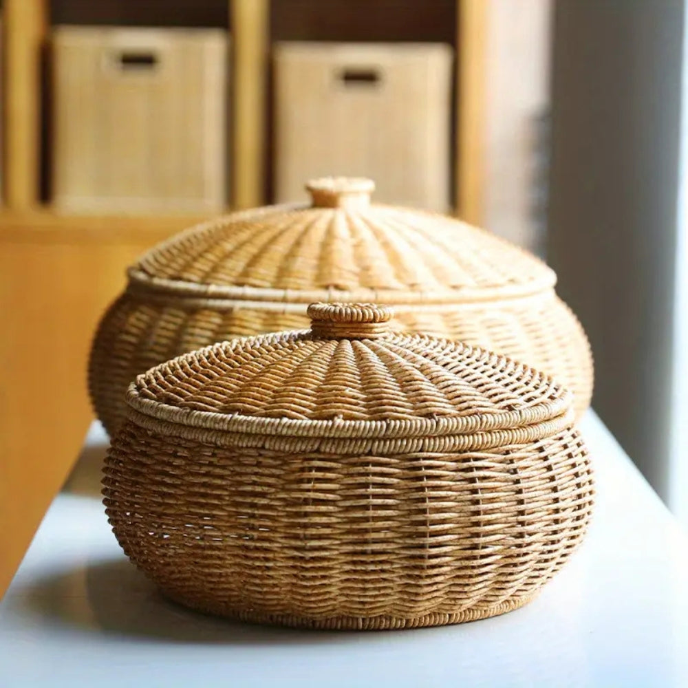Lisslune | Dome-Shaped Knitted Rattan Basket with Lid
