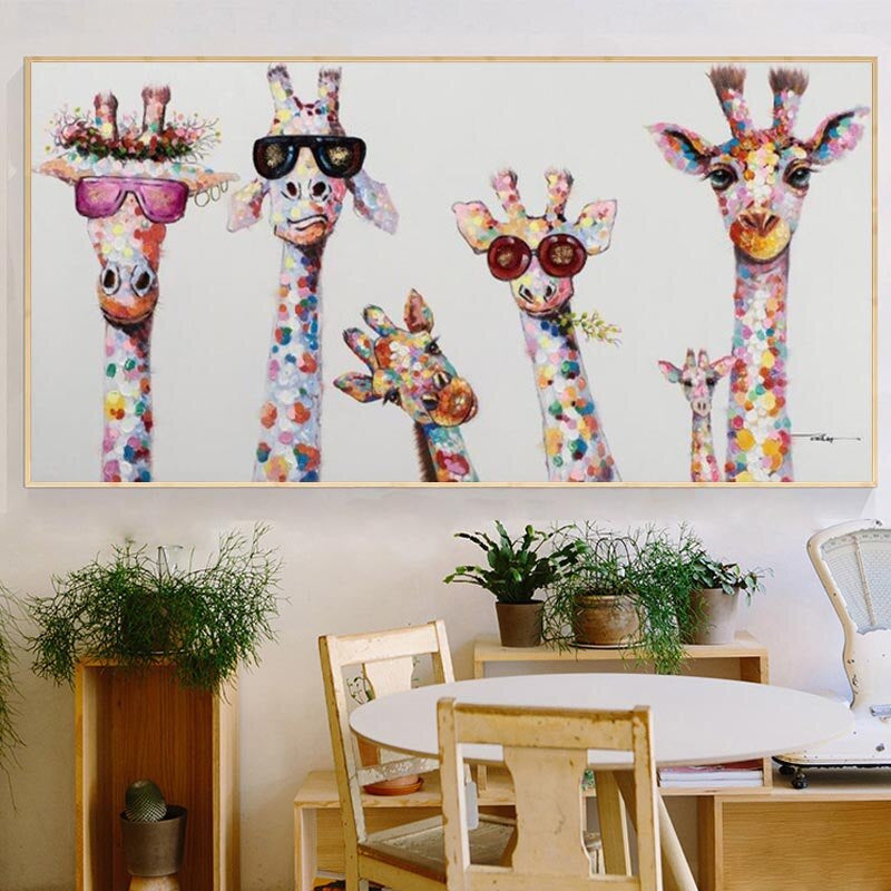 Lisslune | Cartoon Giraffes - Canvas Wall Art Painting
