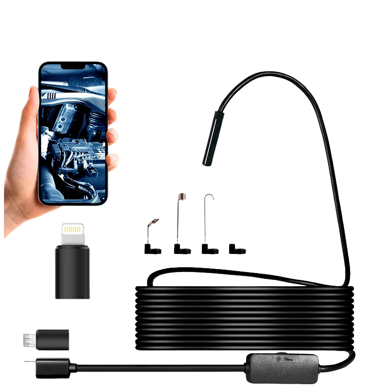 Lisslune | Industrial Endoscope Inspection Camera For Phone - Waterproof and Flexible HD Cam with Led Lights