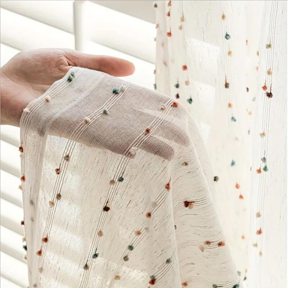 Lisslune | Sugar Bean Rainbow Embroidered Tulle Curtain Panel