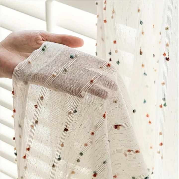 Lisslune | Sugar Bean Rainbow Embroidered Tulle Curtain Panel