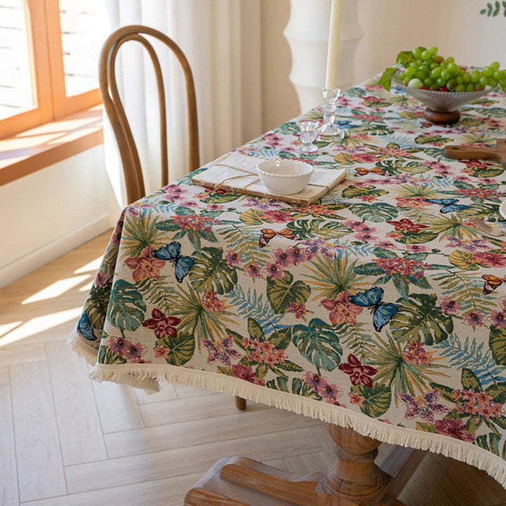 Lisslune | Ornate Floral Linen Tablecloth
