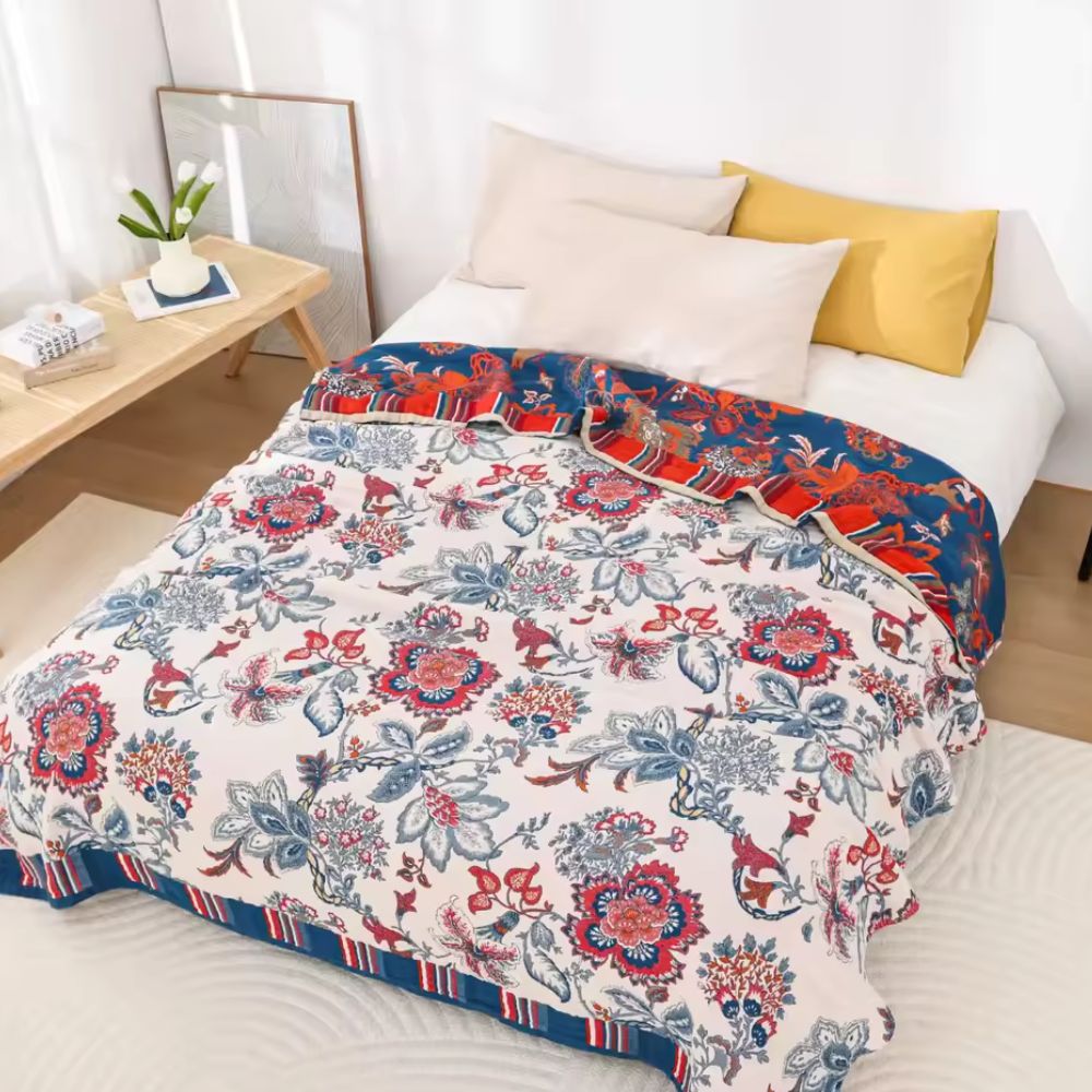Lisslune | Retro Botanica Bliss Cotton Blanket