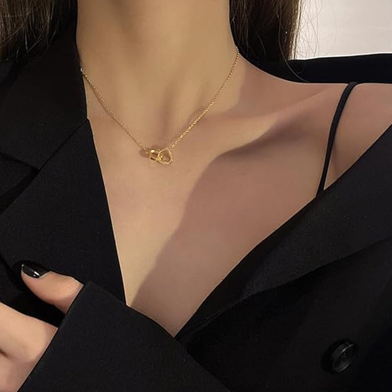 Lisslune | Two Hearts Necklace with Rotating Rose Gift Box
