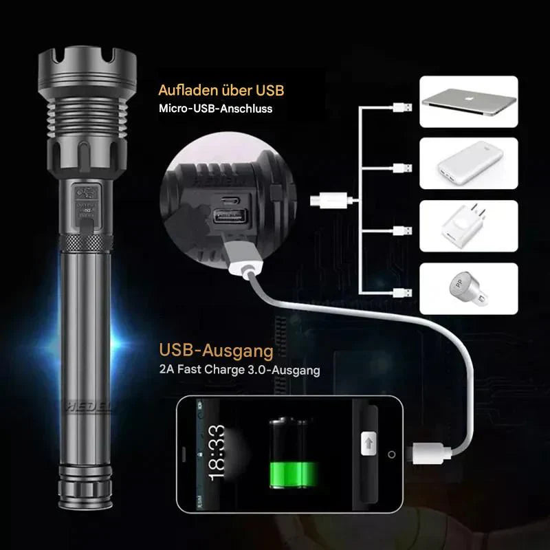 Lisslune | Tactical Flashlight – LED Flashlight with Zoom & Power Bank Function