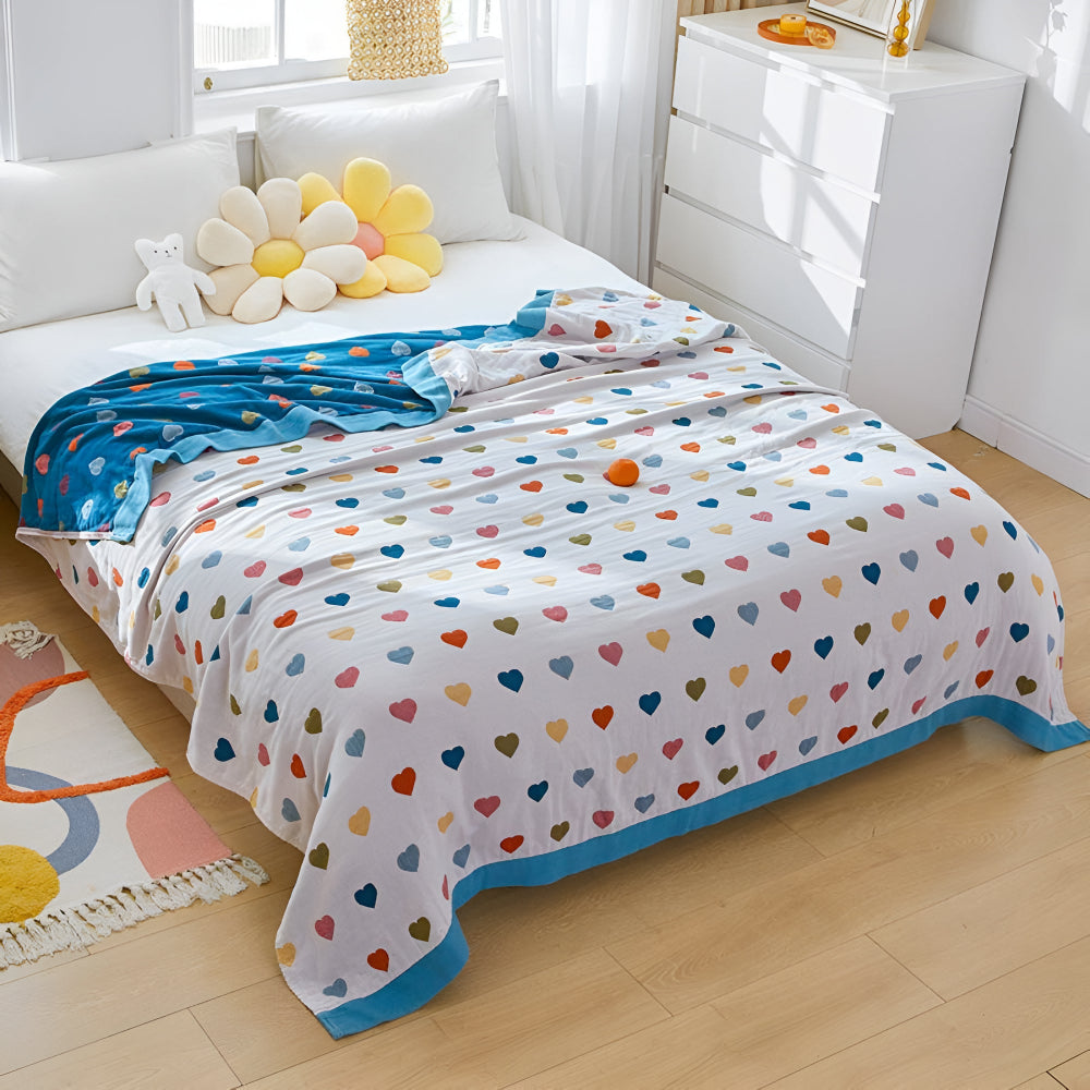 Lisslune | Whimsical Hearts Reversible Cotton Blanket