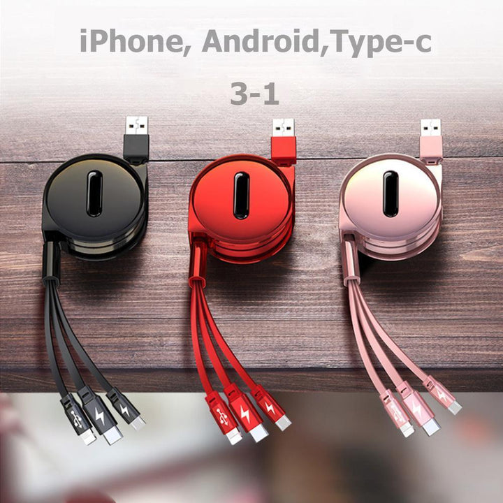 Lisslune | Bequee 3-1 Retractable Charging Cable for IOS, Micro and Type-c