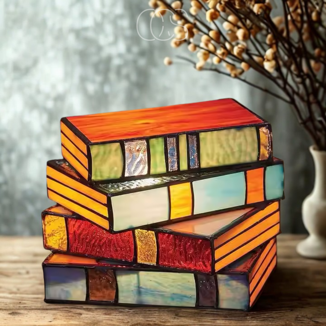 Lisslune | Wireless Mosaic Book Lamp – Tiffany Style Decorative Table Light for Reading & Ambience