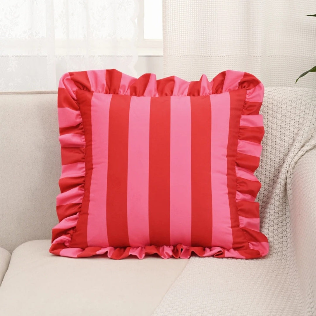 Lisslune | Retro Striped Ruffle Cushion Cover