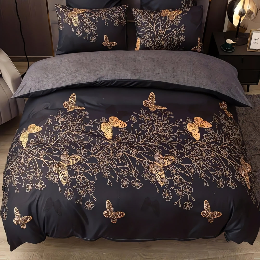 Lisslune | Valora Midnight Butterfly Duvet Cover | 3pcs Set