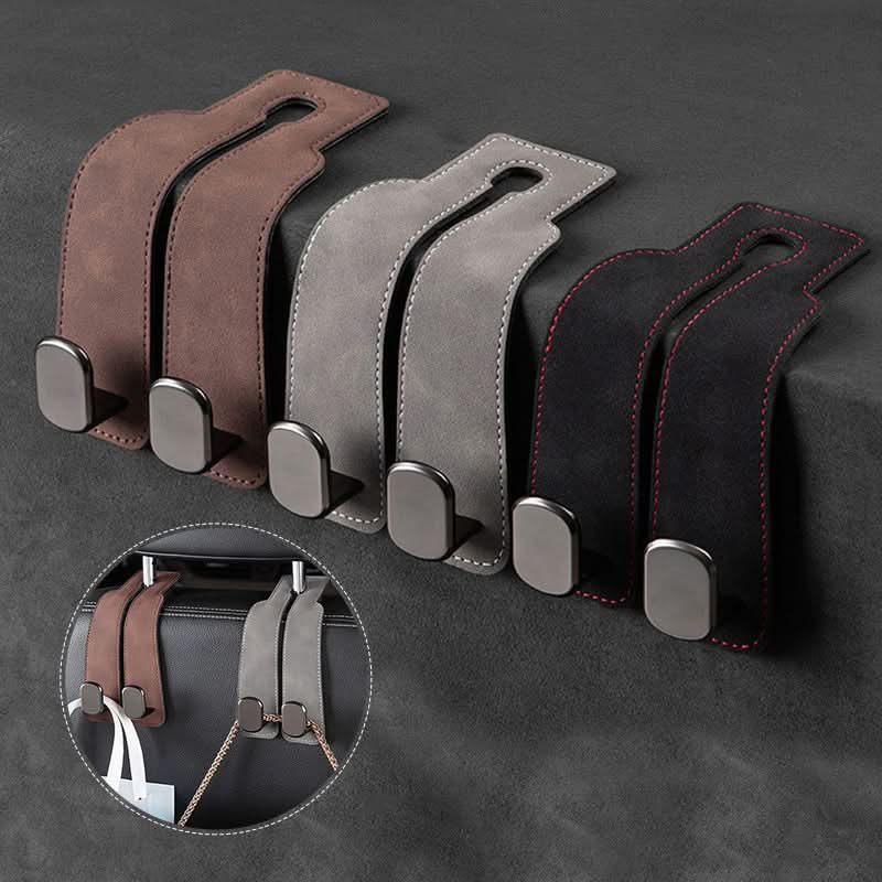 Lisslune | Car Seat Back Double Hook with Phone Holder – PU Leather Organizer