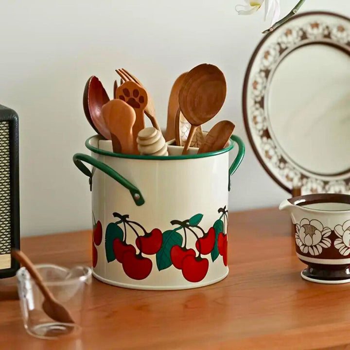 Lisslune | Floral Utensil Storage Basket with Divider Lid